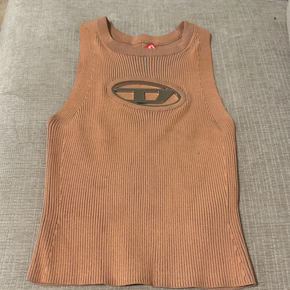Diesel Tan Ribbed Tank Top with Logo